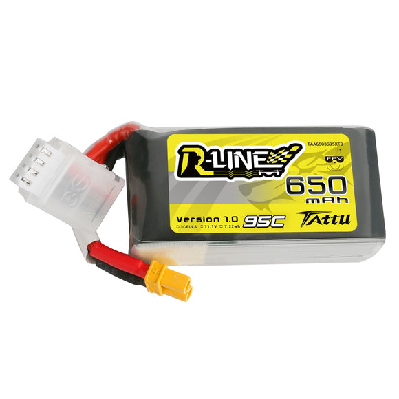 Tattu R-Line 650mAh 11.1V 3S1P 95C Lipo Battery with XT30 Plug