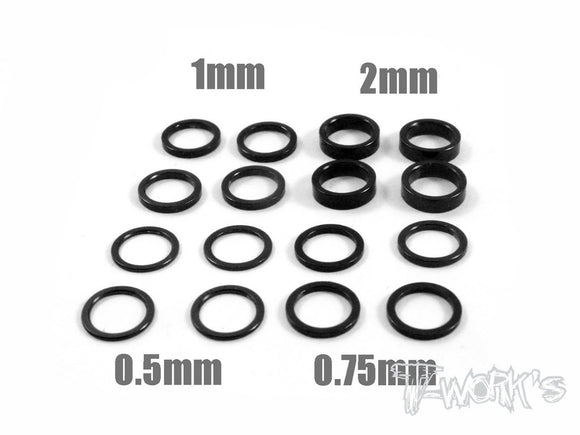 Set Spessori 6mm 0.5, 0.75 ,1,2mm, colori selezionabili, TA-051 Aluminum 6mm Bore Washer Set 0.5, 0.75 ,1,2mm each 4pcs.-Black