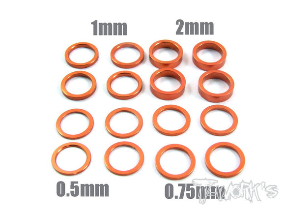 Set Spessori 6mm 0.5, 0.75 ,1,2mm, colori selezionabili, TA-051 Aluminum 6mm Bore Washer Set 0.5, 0.75 ,1,2mm each 4pcs.-Dark Orange