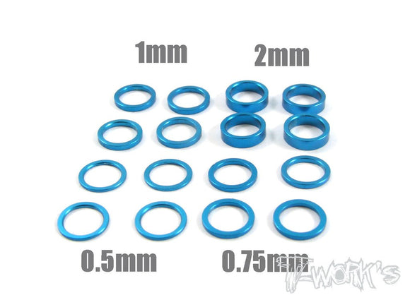 Set Spessori 6mm 0.5, 0.75 ,1,2mm, colori selezionabili, TA-051 Aluminum 6mm Bore Washer Set 0.5, 0.75 ,1,2mm each 4pcs.-ligh blue