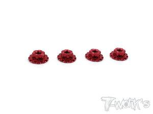 Dadi autobloccanti M4 Large-Contact colori selezionabili,TA-089 Alum Large-Contact Serrated Flanged Wheel Nuts (4pcs.)-Red